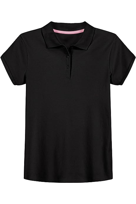 Girls' School Uniform Short Sleeve Polo Shirt, Button Closure, Comfortable & Soft Interlock Fabric
