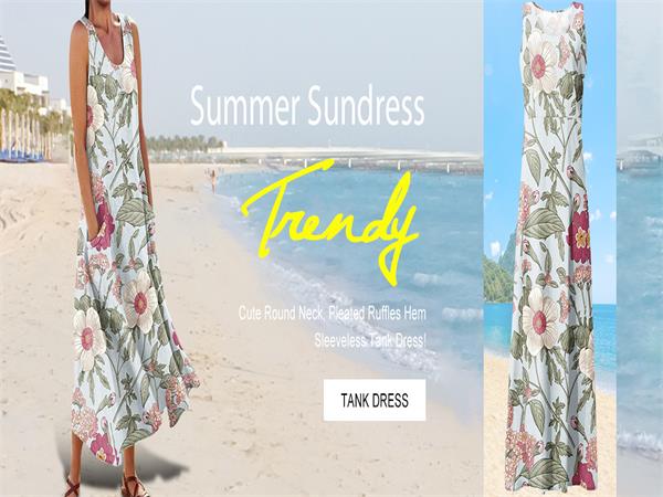 Womens Casual Sleeveless Summer Pleated Sundresses with Pockets