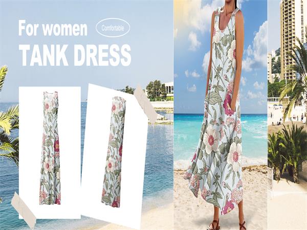 Womens Casual Sleeveless Summer Pleated Sundresses with Pockets