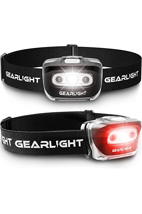 GearLight LED Head Lamp - Pack of 2 Outdoor Flashlight Headlamps w/ Adjustable Headband for Adults and Kids - Hiking & Camping Gear Essentials - S500﻿