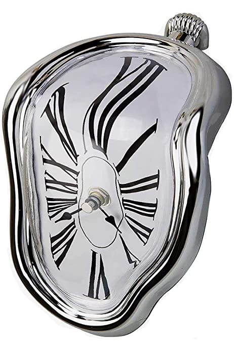 FAREVER Melting Clock, Salvador Dali Watch Melted Clock for Decorative Home Office Shelf Desk Table Funny Creative Gift, Silver…