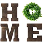 Homietina Home Letters for Wall with Wreath, Wooden Home Sign Wall Hanging Decor Farmhouse Wall Letters for Living Room Dining Room Shelf Kitchen Front Door, Brown