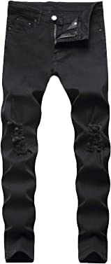 Andongnywell Men's Ripped Stretch Slim Fit Destroyed Tapered Leg Jeans Skinny Distressed Denim Pants