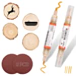 2Pcs Wood Burning Pen Scorch Pen Marker, EsLuker.ly Dual Tip Chemical Wood Burned Marker Pen with 4 Wood Rounds&amp; 4 Replacement Head&amp; 2 Sandpapers for DIY Wood Painting