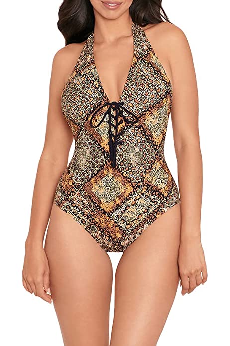 Skinny Dippers Women's Swimwear Mazie Sirena Lace Up Cheeky Booty One Piece Swimsuit, Black, Large