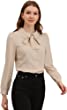Allegra K Women's Peter Pan Collar Chiffon Blouse Bow Tie Neck Puff Sleeve Button Up Shirt