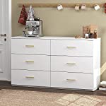 Homsee Double Dresser with 6 Drawers, Wood Storage Chest of Drawers Dresser Chest with Large Storage Space for Bedroom, Living Room &amp; Hallway, White (55.1”L x 15.7”W x 31.4”H)