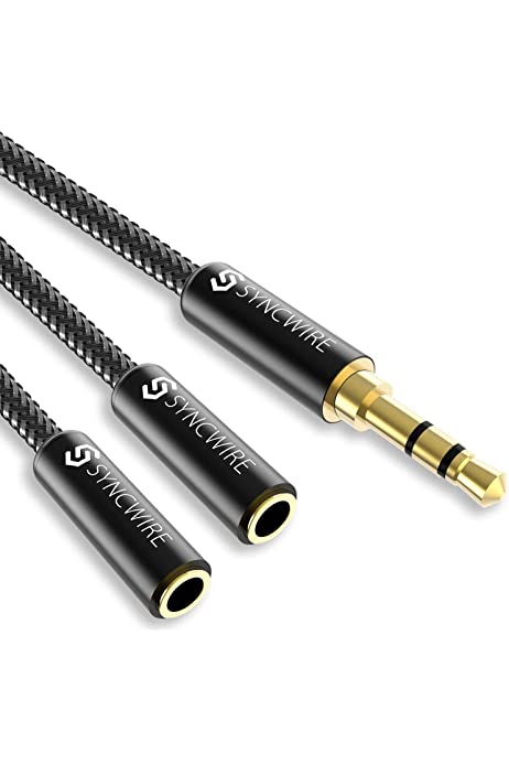 Syncwire Headphone Splitter, Nylon-Braided 3.5mm Extension Cable Audio Stereo Y Splitter (Hi-Fi Sound), 3.5mm Male To 2 Ports 3.5mm Female Headset Splitter for Phone, PS4, Switch, Tablets & More