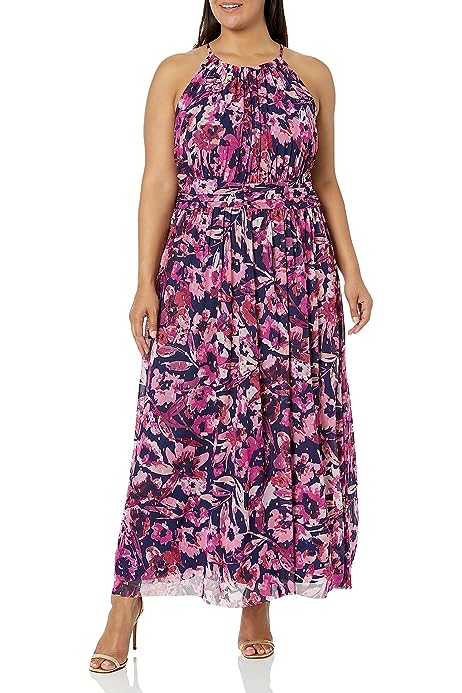 Women's Mesh Halter Maxi with Ruched Waistband Event Guest of Occasion Garden Party