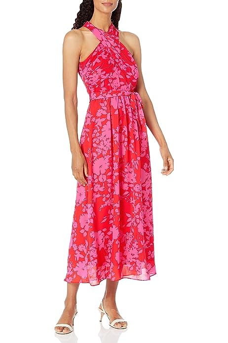 Women's Twist Neck Feminine Chiffon Halter Maxi Dress Occasion Guest of Mother of The Bride