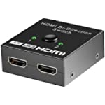 Bi-Directional HDMI Switch, 2 Port Selector Box, HDMI Switcher 2 in 1 Out, HDMI Splitter 1 in 2 Out, Supports 4K 3D 1080P for PS4/PS3, Xbox, HDTV, Roku etc, HD-Ready, Monitors