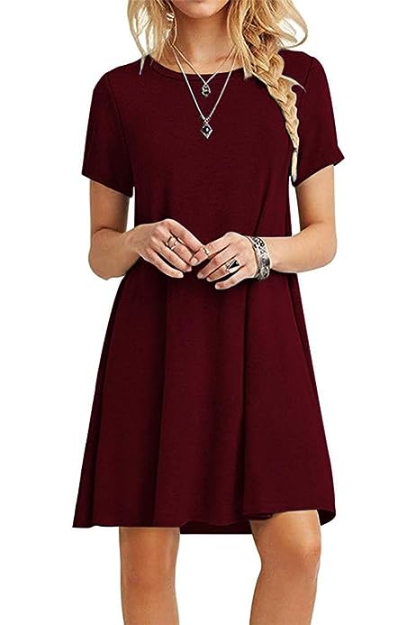 Women's Casual Plain Simple T-Shirt Loose Dress