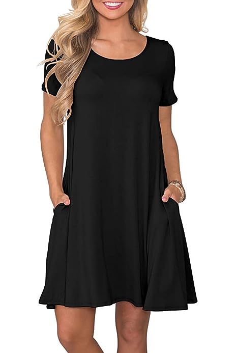Women's Summer Casual T Shirt Dresses Short Sleeve Swing Dress with Pockets