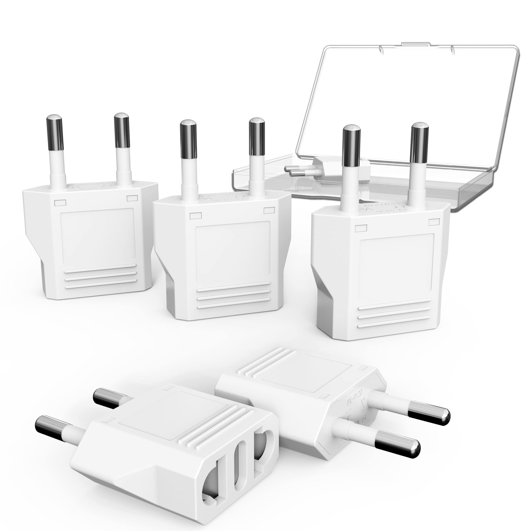 6PCS Us to Europe Plug Adapter，Adapters for European Outlets，220v to 110v Electrical Eu Plug Converter for Travel，Usa American to Euro Plug Adapter，Type C Plug European Power Converter Adapters