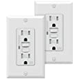 [2 Pack] WEBANG Self-Test GFCI Outlets, Tamper-Resistant and Weather-Resistant, GFCI Receptacle with LED Indicator, Decorative Wall Plates and Screws Included, 15 Amp/125 Volt, UL Listed, White
