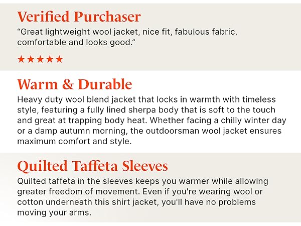 Warm, Durable, Heavy duty wool blend jacket, stylish, front chest pockets, sherpa body, lined sherpa