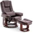 Mcombo Recliner with Ottoman Chair Accent Recliner Chair with Vibration Massage, Removable Lumbar Pillow, 360 Degree Swivel Wood Base, Faux Leather 9096 (Dark Brown)