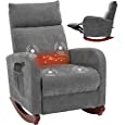 AVAWING Electric Massage Recliner Chair, Chair with Heat Function USB Ports, Rocker Recliner Fabric Padded Seat Wood Base, Modern High Back Armchair with Footrest Remote Control for Home