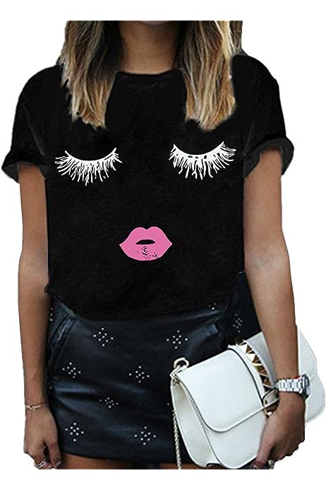 Women Summer Funny Print Short Sleeve Top Tee Graphic Cute T-Shirt