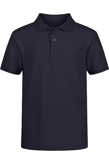boys School Uniform Short Sleeve Polo Shirt, Button Closure, Comfortable & Soft Pique Fabric