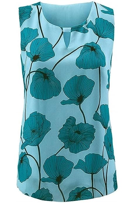 #3268 Blue Poppy Floral Sleeveless Blouse Tank
