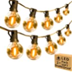 100ft 2-Pack Outdoor String Lights,Dimmable G40 LED String Lights with 52 Shatterproof Clear Bulbs UL Approval Waterproof Globe 1W 2700K Outdoor Lighting for Backyard Porch Cafe Party Wedding Garden