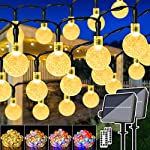 Ollny Outdoor Solar String Lights 2 Packs Each 25FT/50LED Crystal Globe Patio Lights Remote Control Warm White to Multicolored Changeable Waterproof 11 Twinkle Modes Timer for Garden House Decorations