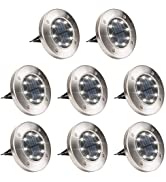 GIGALUMI 8 Pack Solar Ground Lights, 8 LED Solar Powered Disk Lights Outdoor Waterproof Garden La...