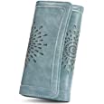 APHISON Womens Wallets RFID Blocking PU Leather Clutch Long Wallet for Women Card Holder Phone Organizer Ladies Travel Purse Hollow Out Sunflower Design Gift Box 2214BLUE