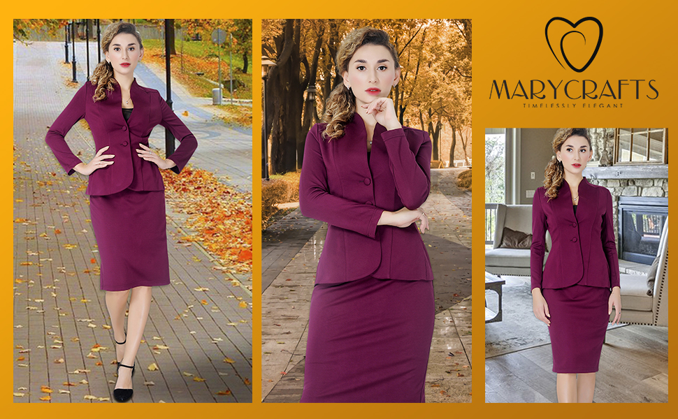 Marycrafts women''s skirt suit set for work business interview, skirt suits for women burgundy