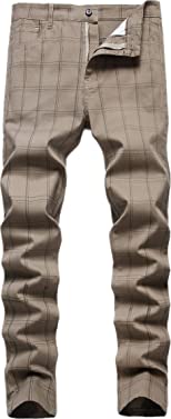 Men's Chino Pants Skinny Fit Plaid Flat-Front Stretch Slim Stylish Casual Business Dress Pants