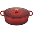 Le Creuset Noel Collection: Signature Cast Iron Oval Dutch Oven, 6.75 qt, Cerise Applique w/Gold Knob