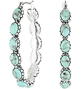 Lucky Brand Silver-Tone and Faux Turquoise Hoop Earrings
