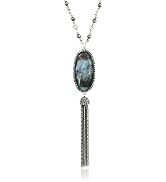 Lucky Brand Silver-Tone Mother-of-Pearl-Look Beaded Lariat Necklace