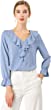 Allegra K Women's Peasant Top Office Work Chiffon Ruffle Neck Vintage Blouse