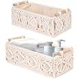 Set of 2 Macrame Storage Baskets Boho Decor Box, EsLuker.ly Handmade Woven Decorative Basket for Countertop Toilet Tank Cabinet Shelf Basket Organizer with Handle for Bedroom Living Room Nursery