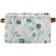 Leaves Flowers Storage Basket Fabric Storage Bin Decorative Baskets, Green and White Boho Botanical Foldable Storage Boxes for Baby Cloth Dog Toy Book Storage Cubes Shelf Closet Basket 16×12×8 Inches