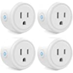 Mini Smart Plug,WiFi Socket Works with Alexa and Google Home,Plug-in Outlet Remote Control and Timer Function, ETL FCC Listed, No Hub Required,2.4G Wi-Fi Only,10A 1200W,4-Pack,White