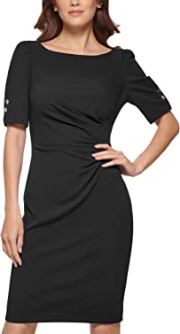 DKNY Women's Open Sleeve Ruched Sheath Dress