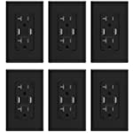 ELEGRP USB Charger Wall Outlet, Dual High Speed 4.0 Amp USB Ports with Smart Chip, 20 Amp Duplex Tamper Resistant Receptacle Plug NEMA 5-20R, Wall Plate Included, UL Listed (6 Pack, Glossy Black)