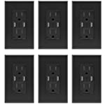 ELEGRP USB Charger Wall Outlet, Dual High Speed 4.0 Amp USB Ports with Smart Chip, 15 Amp Duplex Tamper Resistant Receptacle Plug NEMA 5-15R, Wall Plate Included, UL Listed (6 Pack, Glossy Black)