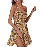 HUANKD Women''s Outfits Summer Sexy Backless Suspender Printed Dress Sundresses Casual Beach