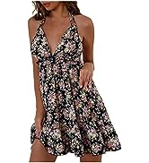 HUANKD Women''s Outfits Summer Sexy Backless Suspender Printed Dress Sundresses Casual Beach