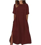 Women''s Floral Dresses 2023 Casual Printed V-Neck Short Sleeve Button Pocket Beach Swing Dress Fa...