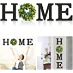 BITLIFUN 12in Home Sign Wall Hanging Wood Letters with Artificial Wreath for Wall Decor, 12in Rustic Wall Letters Home Decor，Farmhouse Wall Decor for Living Room,Bedroom, Kitchen,Doorway,Nail,Black+W2