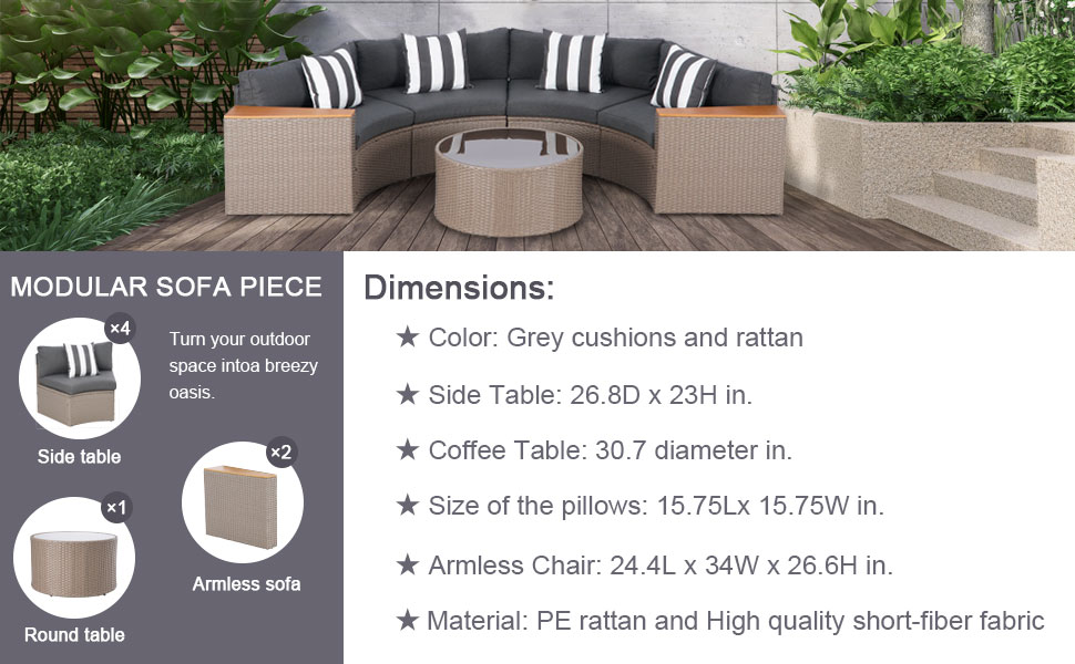 round patio furniture curved outdoor sofa Patio Furniture Half-Moon Sofa