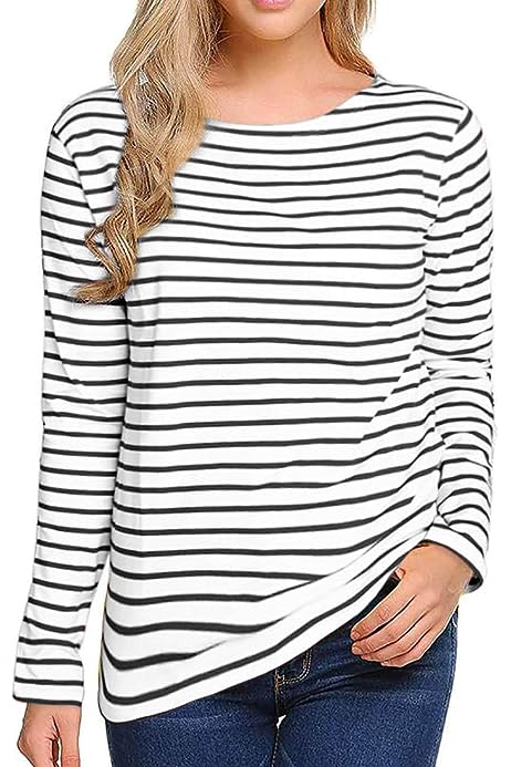 Women's Long Sleeve Striped T-Shirt Tee Shirt Tops Slim Fit Blouses