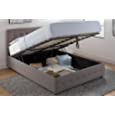 DHP Cambridge Upholstered Linen Platform Bed with Wooden Slat Support and Under Bed Storage, Button Tufted Headboard, Queen Size - Grey