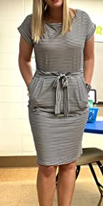 Women''s Summer Casual Tshirt Dress Short Sleeve Belted Office Pencil Party Dresses with Pocket