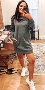 Women''s Casual Fleece Long Pullover Sweatshirt Dress Long Sleeve Mini Sweater Dresses with Pockets 